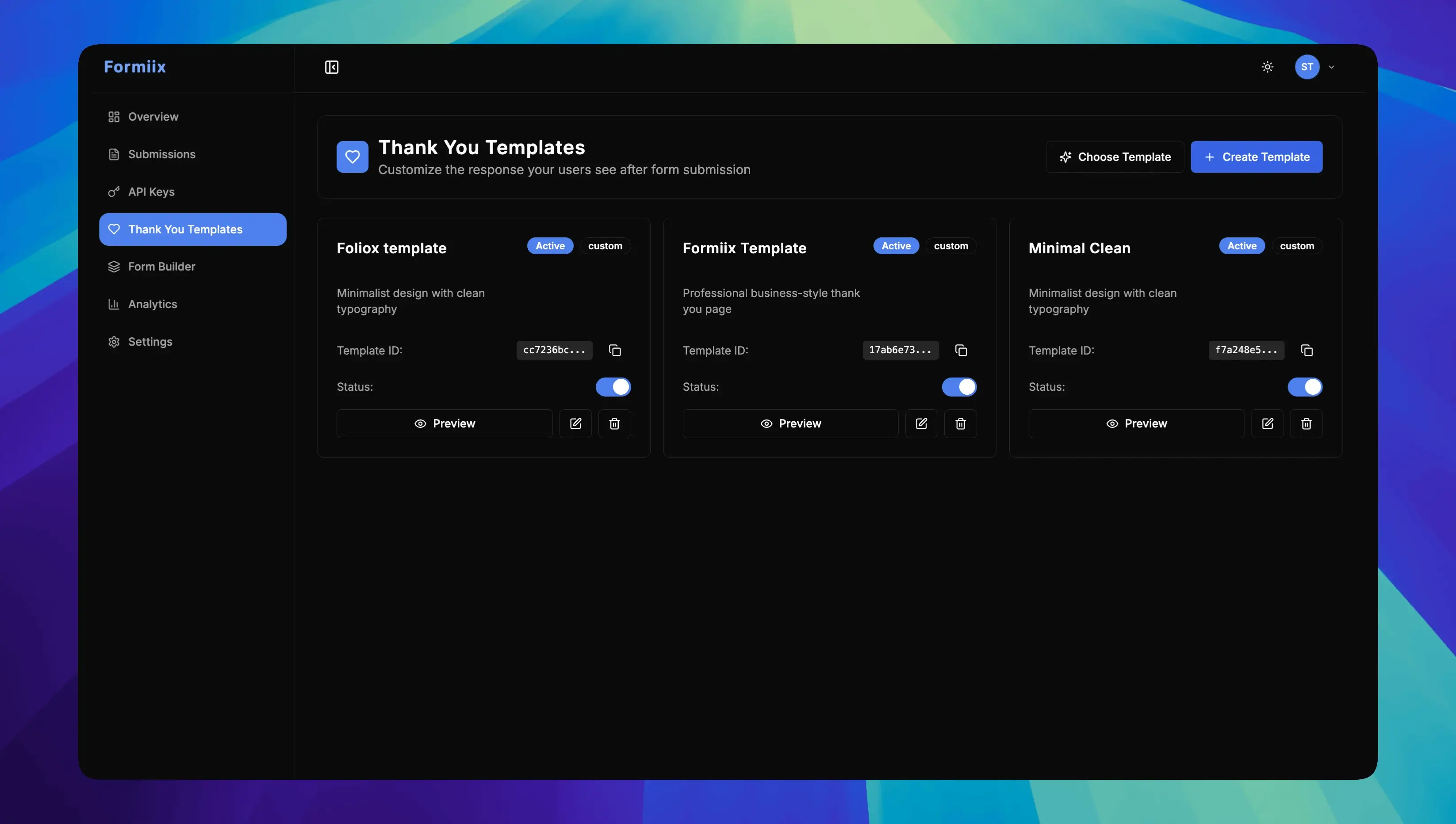 Formiix thank-you page templates for branded post-submit experiences